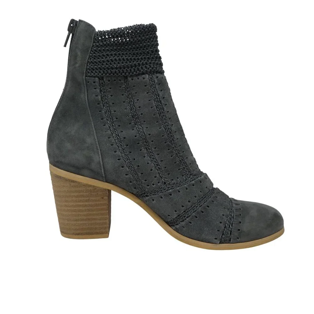 Silent D Grey Suede Patchwork‎ Crochet Stitch Heeled Ankle Boots Womens 39